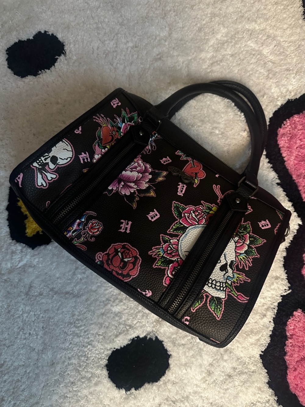 ED HARDY Floral Skull Satchel Handbag